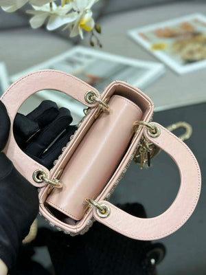 Dior M0505 Mini Lady Bag Metallic Cannage Lambskin Embroidery plum blossom beads Pink - Default Title - View 7