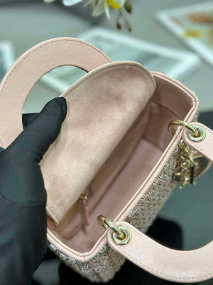 Dior M0505 Mini Lady Bag Metallic Cannage Lambskin Embroidery plum blossom beads Pink - Default Title - View 8