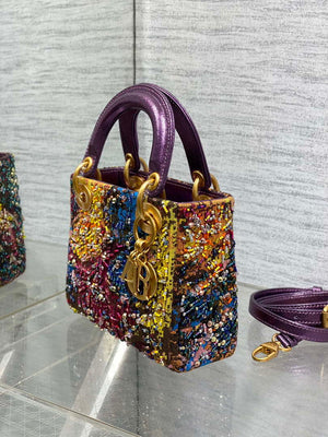 Dior M0505 Mini Lady Bag Metallic Cannage Lambskin Limited Edition Heavy Industry Beads Purple - Default Title - View 5