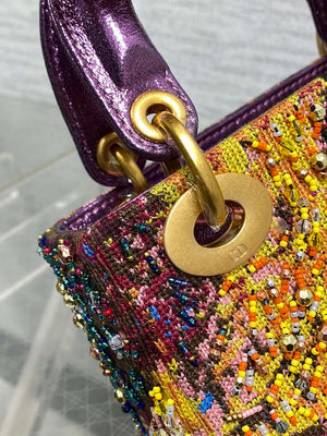 Dior M0505 Mini Lady Bag Metallic Cannage Lambskin Limited Edition Heavy Industry Beads Purple - Default Title - View 6