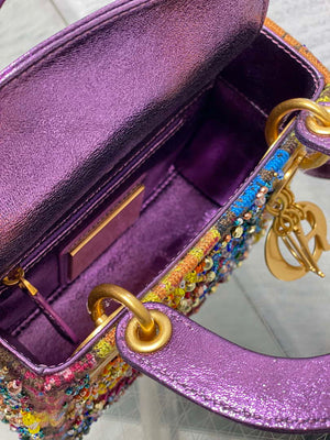 Dior M0505 Mini Lady Bag Metallic Cannage Lambskin Limited Edition Heavy Industry Beads Purple - Default Title - View 8