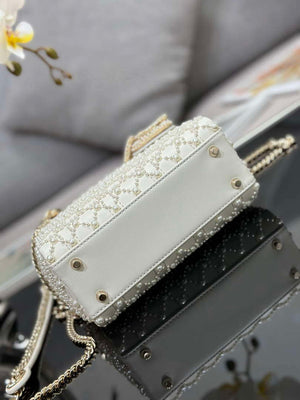 Dior M0505 Mini Lady Bag White Embroidered half pearl - Default Title - View 4