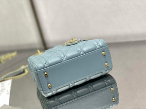 Dior M0505 Mini Lady Dior Bag Blue Calfskin with enamel buckle - Default Title - View 7