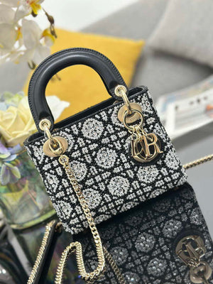 Dior M0505 Mini Lady Dior Bag Calfskin Embroidery crystal black - Default Title - View 6