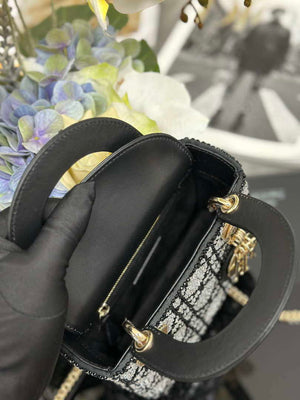 Dior M0505 Mini Lady Dior Bag Calfskin Embroidery crystal black - Default Title - View 9