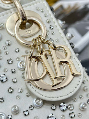 Dior M0505 Mini Lady Dior Bag Calfskin Embroidery Diamond Pearls - Default Title - View 6
