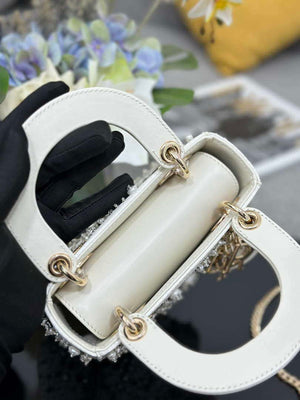 Dior M0505 Mini Lady Dior Bag Calfskin Embroidery Diamond Pearls - Default Title - View 7
