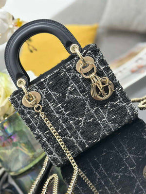 Dior M0505 Mini Lady Dior Bag Calfskin with Tweed Black - Default Title - View 5