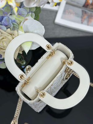 Dior M0505 Mini Lady Dior Bag Calfskin with Tweed White - Default Title - View 7