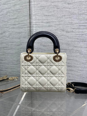 Dior M0505 Mini Lady Dior Bag White Cannage Lambskin With Black Handle Bow Gold - Default Title - View 5