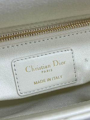 Dior M0505 Mini Lady Dior Bag White Cannage Lambskin With Black Handle Bow Gold - Default Title - View 9