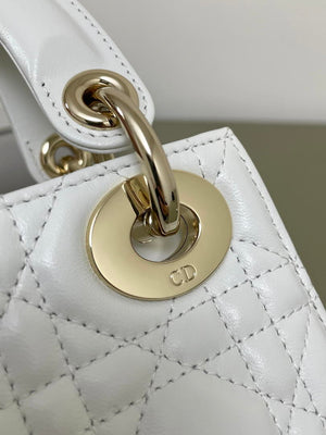Dior M0505 Mini Lady Dior Bag White Cannage Lambskin With Bow - Default Title - View 3