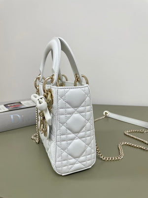 Dior M0505 Mini Lady Dior Bag White Cannage Lambskin With Bow - Default Title - View 5