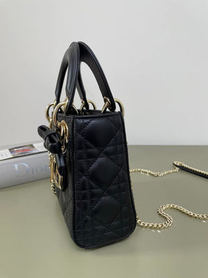 Dior M0505 Mini Lady Dior Bag Black Cannage Lambskin With Bow - Default Title - View 6