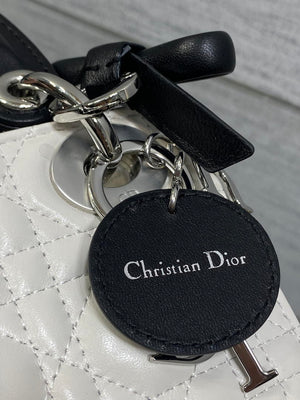 Dior M0505 Mini Lady Dior Bag White Cannage Lambskin With Black Handle Bow - Default Title - View 4