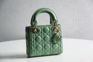 Dior M0505 Mini Lady Dior Bag Green Calfskin with Green enamel buckle - Default Title - View 1