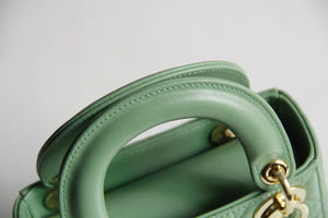 Dior M0505 Mini Lady Dior Bag Green Calfskin with Green enamel buckle - Default Title - View 4