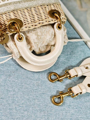 Dior M0505 MINI Lady Dior Bag Natural Wicker Grey Dior Oblique Jacquard - Default Title - View 14