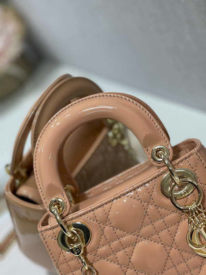 Dior M0505 Mini Lady Dior Bag Apricot Patent Cannage Calfskin - Default Title - View 3