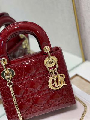 Dior Mini Lady Dior Bag M0505 Maroon Patent Cannage Calfskin - Default Title - View 2