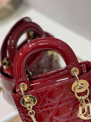 Dior Mini Lady Dior Bag M0505 Maroon Patent Cannage Calfskin - Default Title - View 3