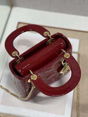 Dior Mini Lady Dior Bag M0505 Maroon Patent Cannage Calfskin - Default Title - View 6
