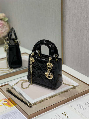 Dior M0505 Mini Lady Dior Bag Black Patent Cannage Calfskin - Default Title - View 4