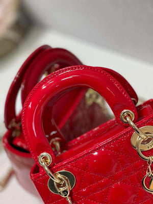 Dior Mini Lady Dior Bag M0505 Cherry red Patent Cannage Calfskin - Default Title - View 5