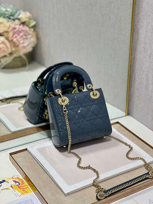 Dior Mini Lady Dior Bag M0505 Deep tan lanin Patent Cannage Calfskin - Default Title - View 7