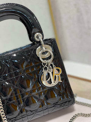 Dior Mini Lady Dior Bag M0505 Black Patent Cannage Calfskin Silver - Default Title - View 3
