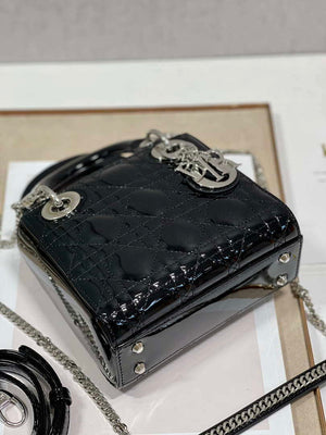 Dior Mini Lady Dior Bag M0505 Black Patent Cannage Calfskin Silver - Default Title - View 6