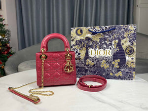 Dior M0505 Mini Lady Dior Bag Pink Patent Cannage Calfskin - Default Title - View 1