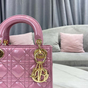 Dior M0505 Mini Lady Dior Bag Light Purple Pink Patent Cannage Calfskin - Default Title - View 4