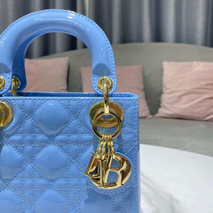 Dior M0505 Mini Lady Dior Bag chrysanthemum Blue Patent Cannage Calfskin - Default Title - View 4