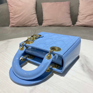 Dior M0505 Mini Lady Dior Bag chrysanthemum Blue Patent Cannage Calfskin - Default Title - View 6