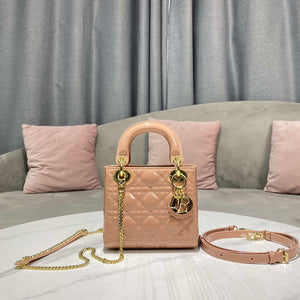 Dior M0505 Mini Lady Dior Bag Nude Patent Cannage Calfskin - Default Title - View 1
