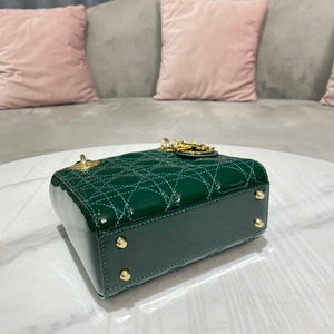 Dior M0505 Mini Lady Dior Bag Dark Green Patent Cannage Calfskin - Default Title - View 6