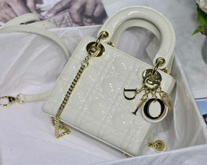 Dior M0505 Mini Lady Dior Bag White Patent Cannage Calfskin - Default Title - View 1
