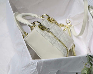 Dior M0505 Mini Lady Dior Bag White Patent Cannage Calfskin - Default Title - View 6