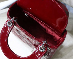 Dior M0505 Mini Lady Dior Bag Wine Red Patent Cannage Calfskin Silver - Default Title - View 9