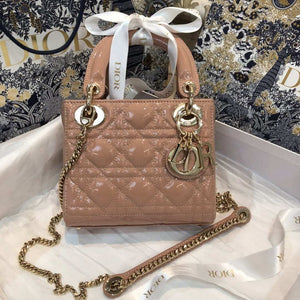 Dior M0505 Mini Lady Dior Bag Rose Des Vents Patent Cannage Calfskin - Default Title - View 2