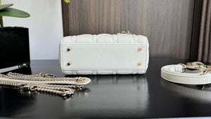 Dior M0505 Mini Lady Dior Bag White Calfskin with black enamel buckle - Default Title - View 7