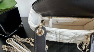 Dior M0505 Mini Lady Dior Bag White Calfskin with black enamel buckle - Default Title - View 8