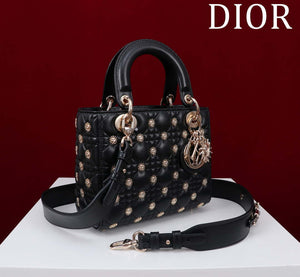 Dior M0531 Small Lady Dior Bag Black Cannage Lambskin with Gold-Finish Sun Studs - Default Title - View 2