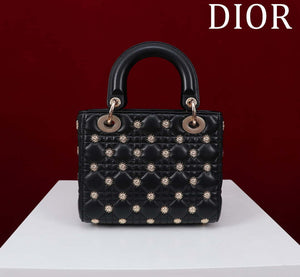 Dior M0531 Small Lady Dior Bag Black Cannage Lambskin with Gold-Finish Sun Studs - Default Title - View 3