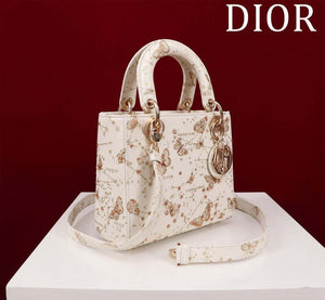 Dior M0531 Small Lady Dior Bag White and Gold-Tone Calfskin with Butterfly Zodiac Print and Embroidery - Default Title - View 2