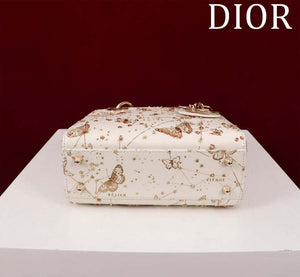 Dior M0531 Small Lady Dior Bag White and Gold-Tone Calfskin with Butterfly Zodiac Print and Embroidery - Default Title - View 4