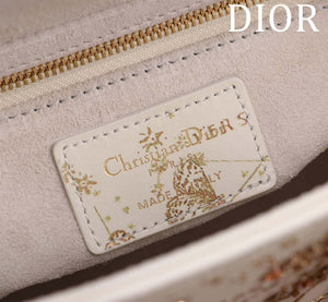Dior M0531 Small Lady Dior Bag White and Gold-Tone Calfskin with Butterfly Zodiac Print and Embroidery - Default Title - View 8