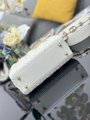 Dior M0531 Small Lady Dior Bag White Cannage Lambskin with Gold-Finish Sun Studs - Default Title - View 4