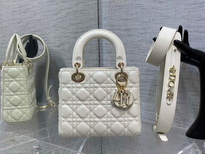 Dior M0531 Small Lady Dior Bag White Cannage with enamel buckle - Default Title - View 1